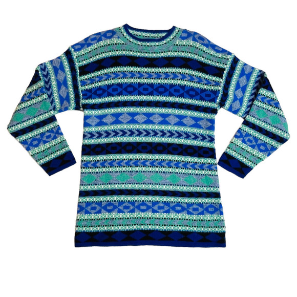 COLLEGE point vintage sweater blue green white stripes - large - READ - Picture 4 of 5